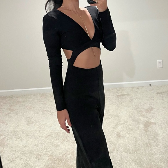 Lulu's Sophisticated Nights Black Cutout Long Sleeve Jumpsuit - Picture 4 of 4